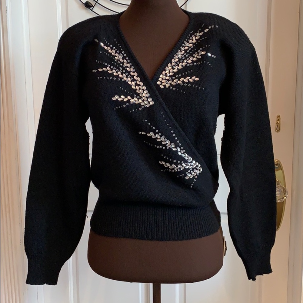 Vintage 80’s Beaded Rhinestone Wrap Sweater